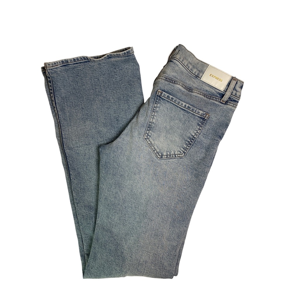Express Womens Boot Low Rise Flare Distressed Light Wash Denim Jeans Y2K Cotton